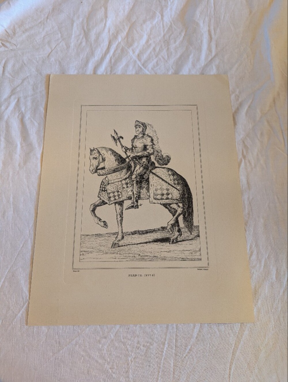 2/40$ Vintage Black and Cream Knight on Horse Illustration